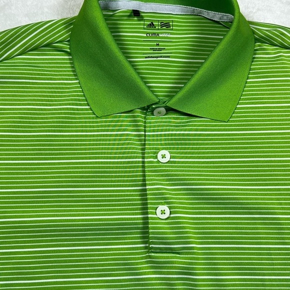 Men’s Medium Adidas Green Stripe ClimaLite Golf Performance Polo Shirt - Picture 6 of 11